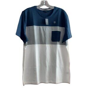 RW&Co Nautical Navy Stripe Color Block Shirt with Pocket XL